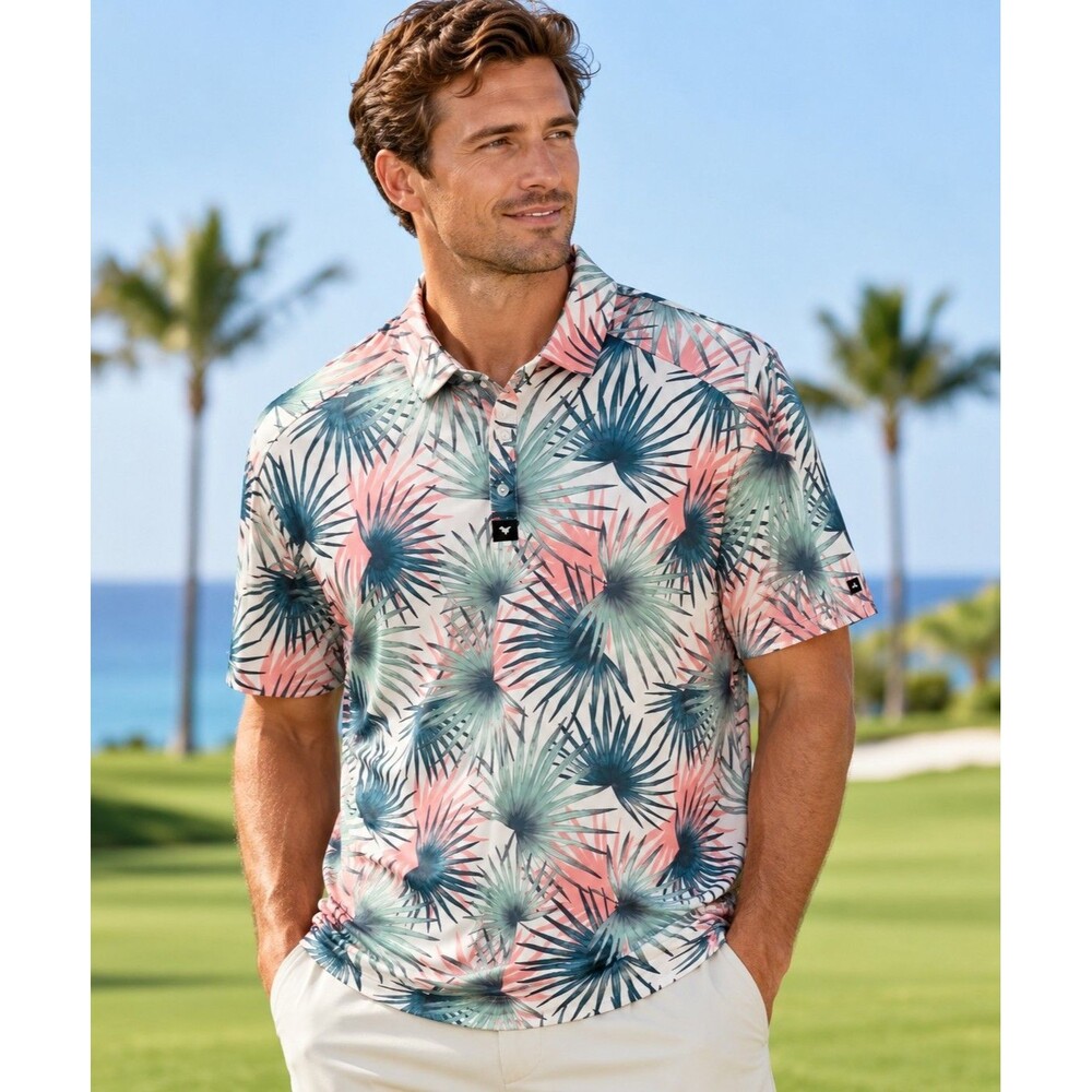 Bad Birdie Hammock Hunter Golf Polo 2XL Pink Green Palm Tropical Performance Top